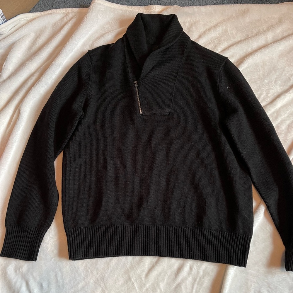 Banana Republic Monogram Black Merino Wool Shawl collar 1/4 zip sweater Large